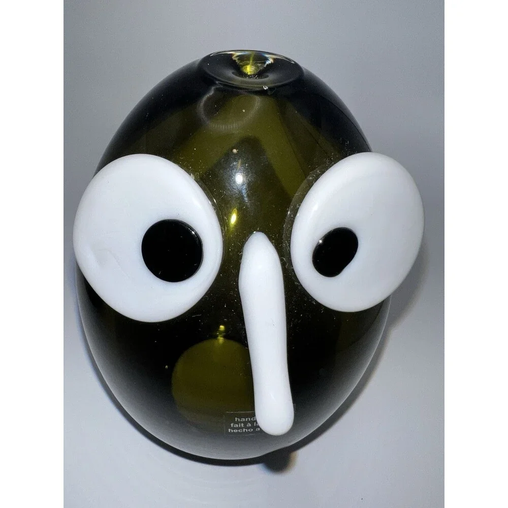 Crate & Barrel Hand Blown Glass Owl Figurine Paperweight Whimsical MCM Kitch Vtg
